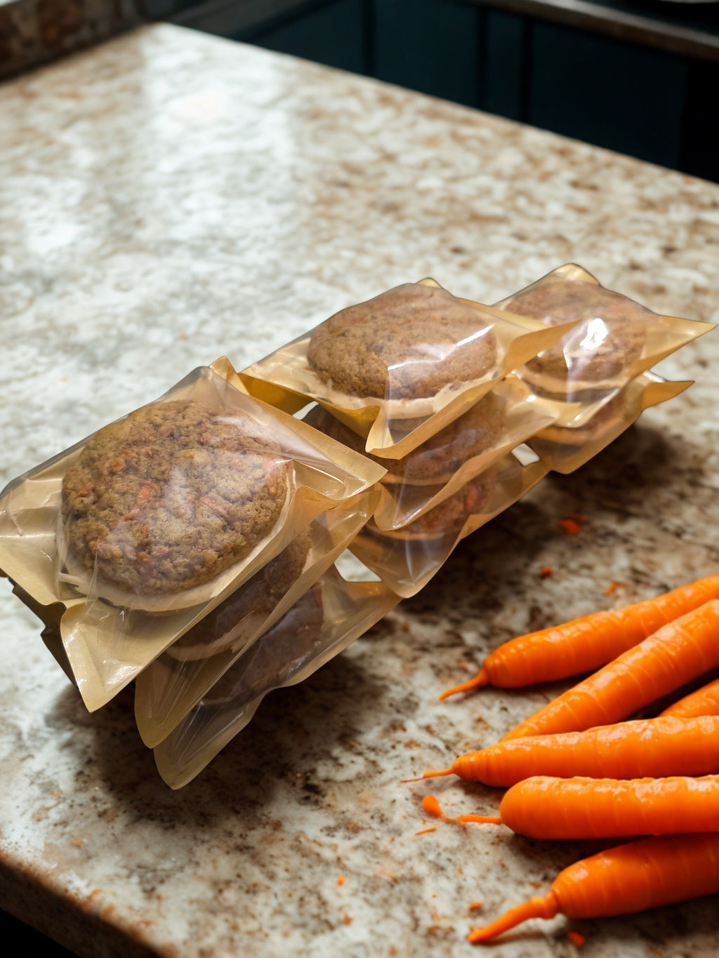Cozy carrot sandwich cookie