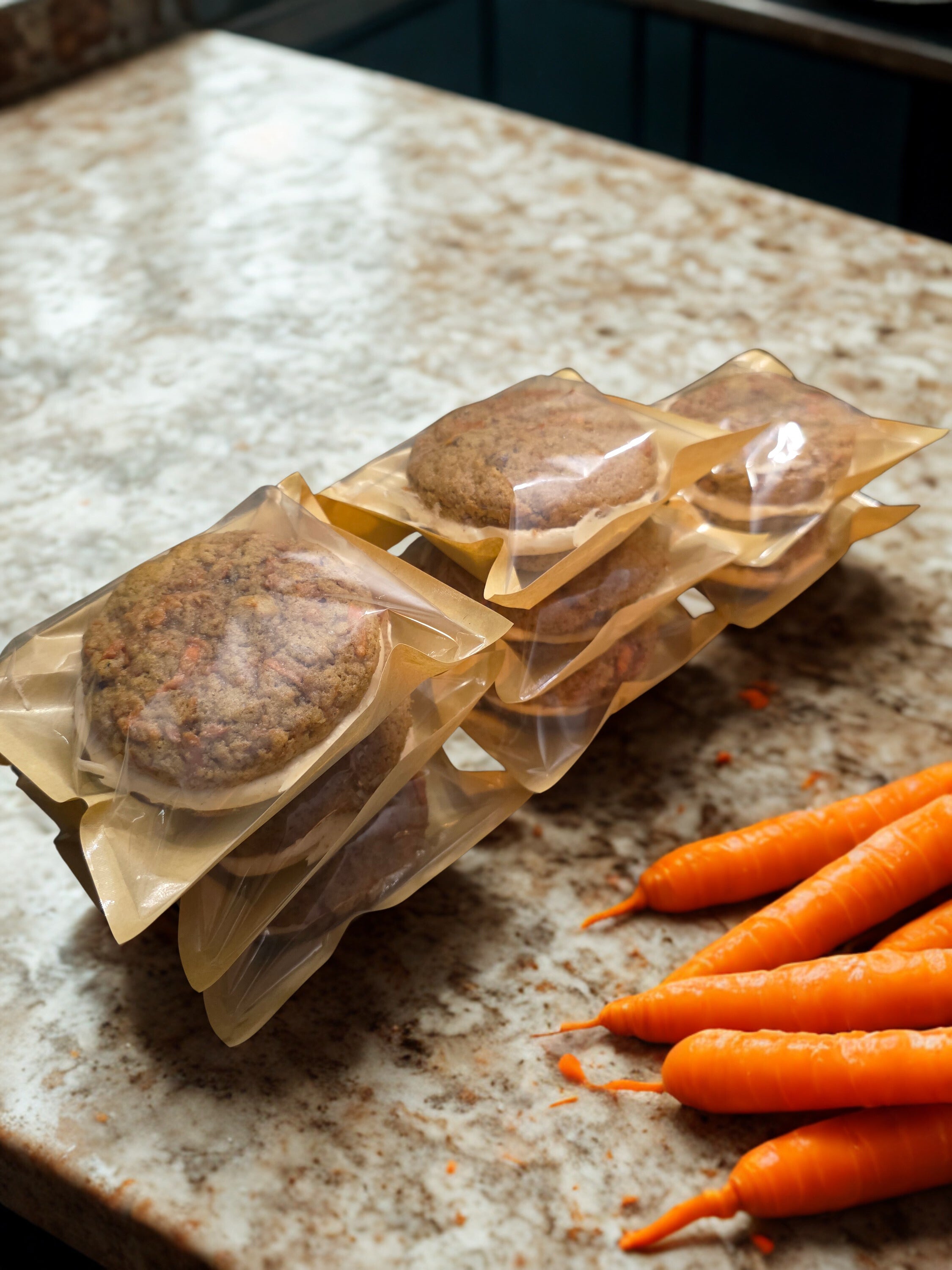 Cozy carrot sandwich cookie